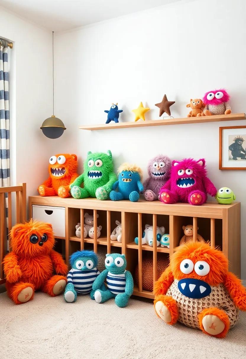 Charming‌ Monsters: introduce a playful twist with​ lovable plush monsters displayed in bright colors, ensuring that no nightmares can invade this happy space