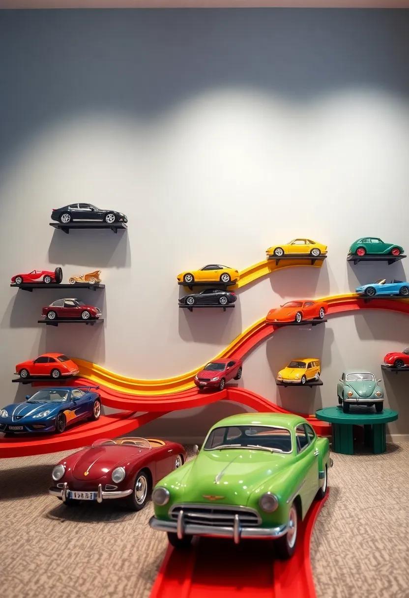 Classic⁢ Car⁤ Collection: Transform your boy’s nursery into a vintage car showroom ⁤with plush toy vehicles ​displayed ​on⁣ colorful wall-mounted tracks