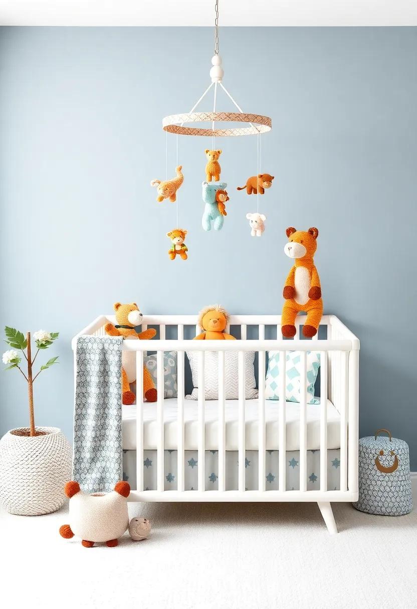 Baby Safari crib: Surround your crib with⁢ plush safari animals ​that hang from a decorative mobile, ensuring⁢ the little one‌ drifts off to wild dreams
