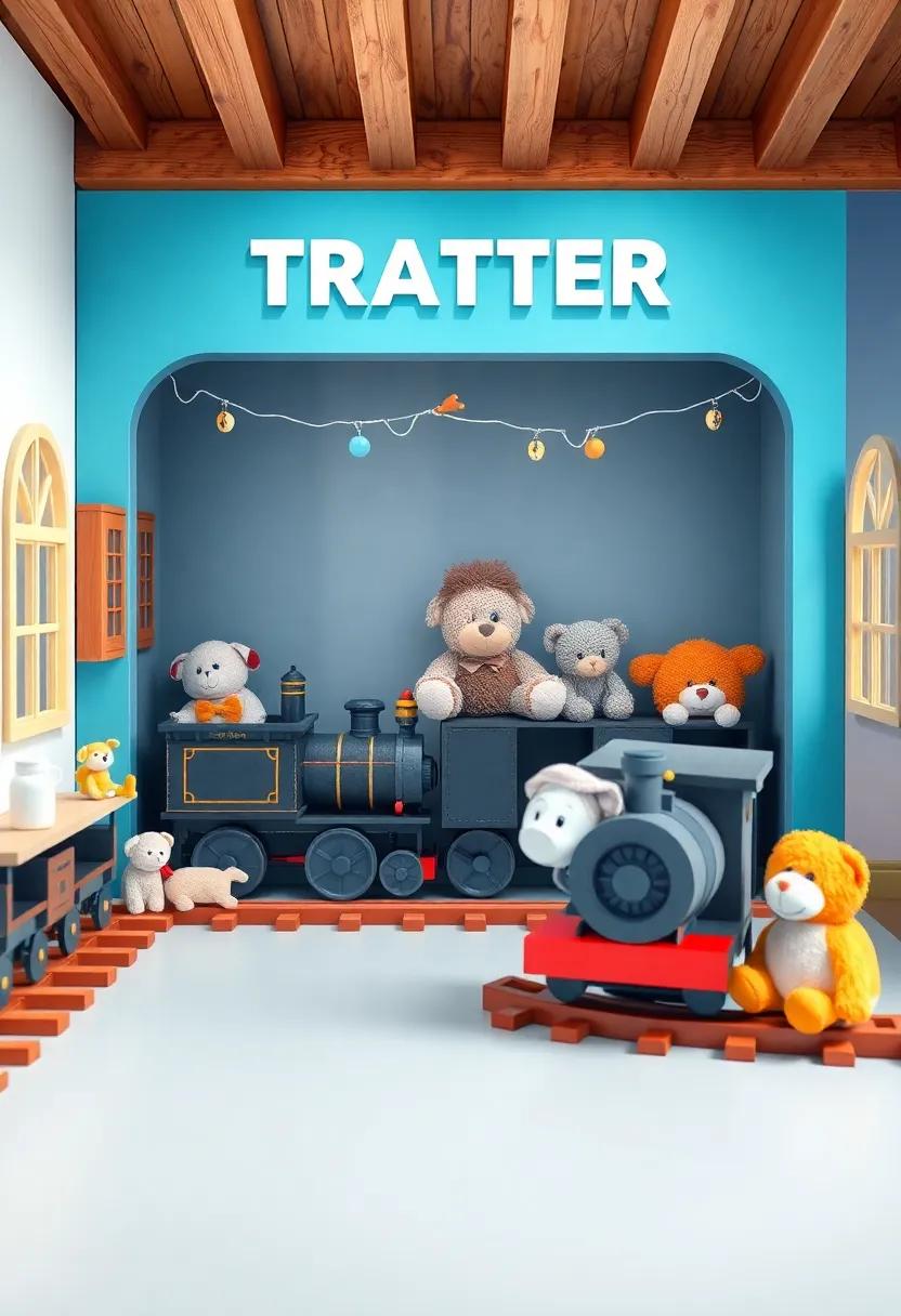train Station: Create a train-themed nursery with plush toys displayed within a train station setup, whisking your child away ⁢on imaginative journeys