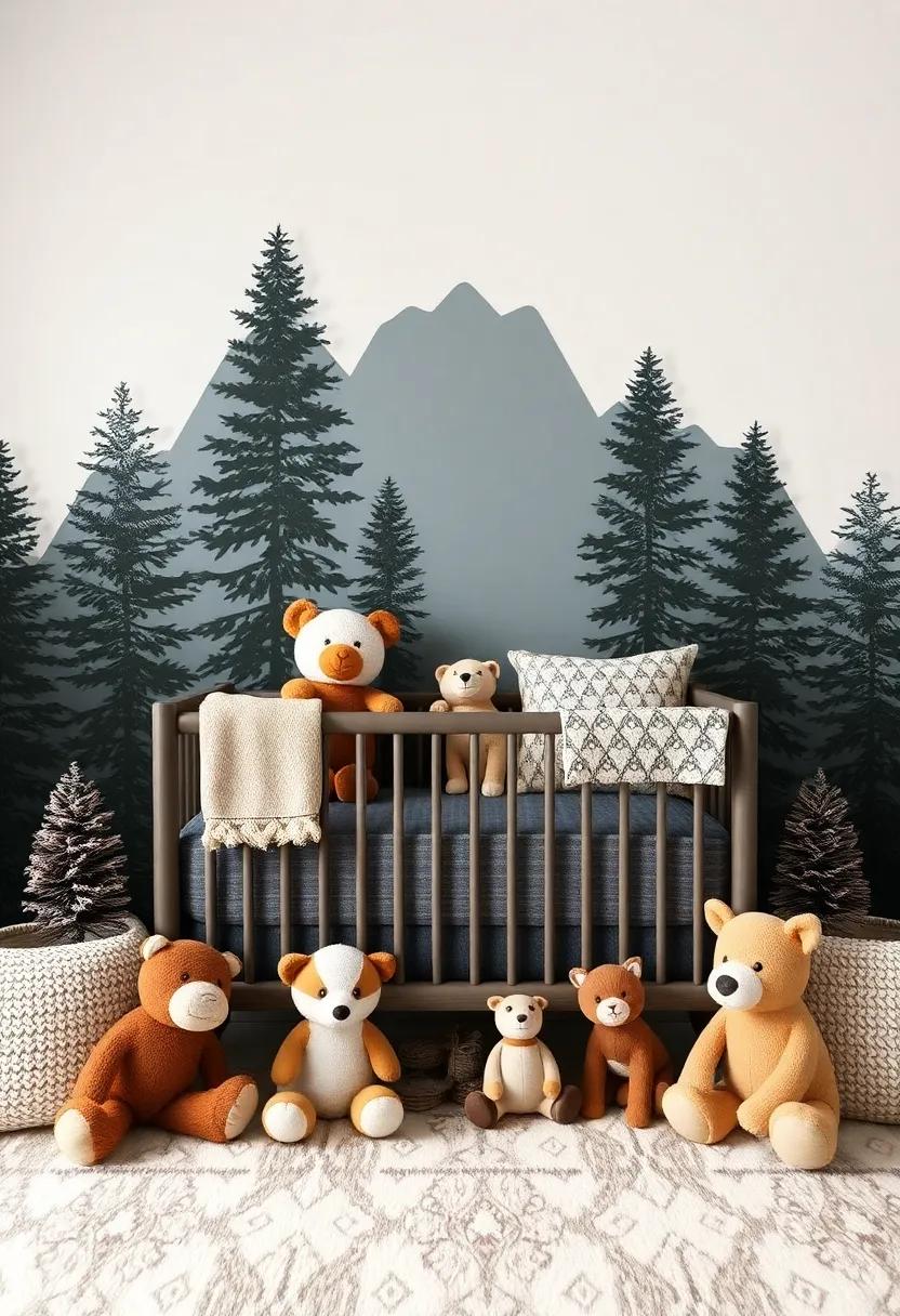Mountain Retreat: ⁢Craft a cozy cabin feel with plush mountain animals displayed against a backdrop of pine trees, perfect for adventurous dreams
