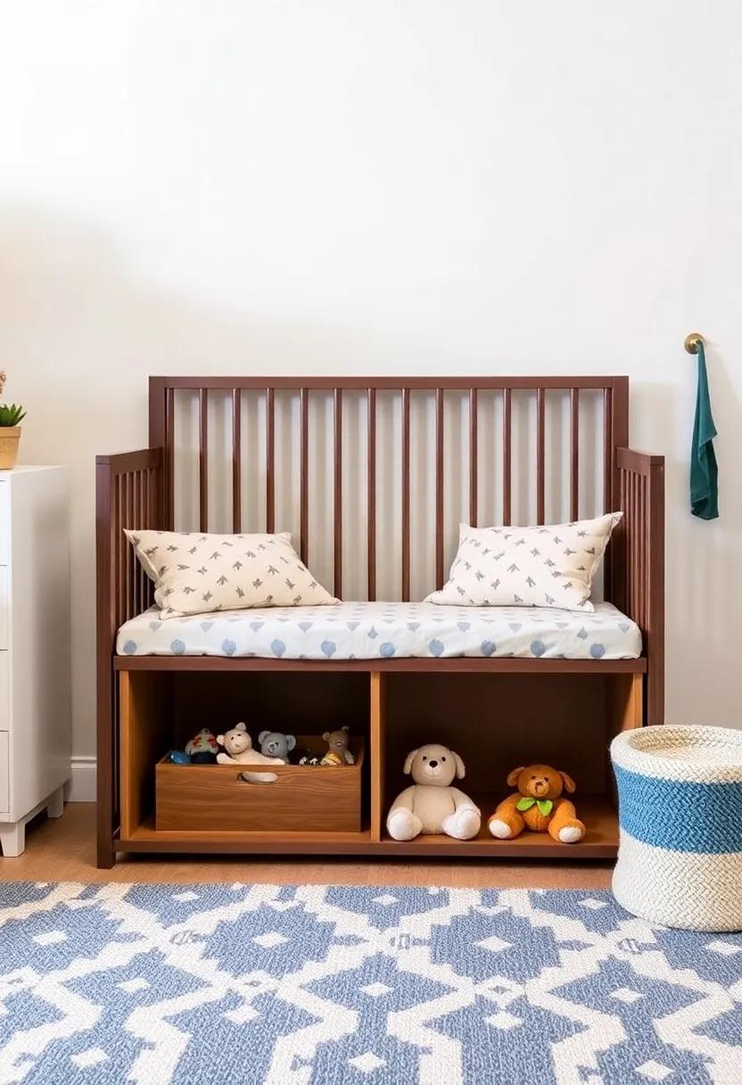 Create a hidden bench-style storage solution that allows for seating during storytime, while effortlessly concealing toys beneath