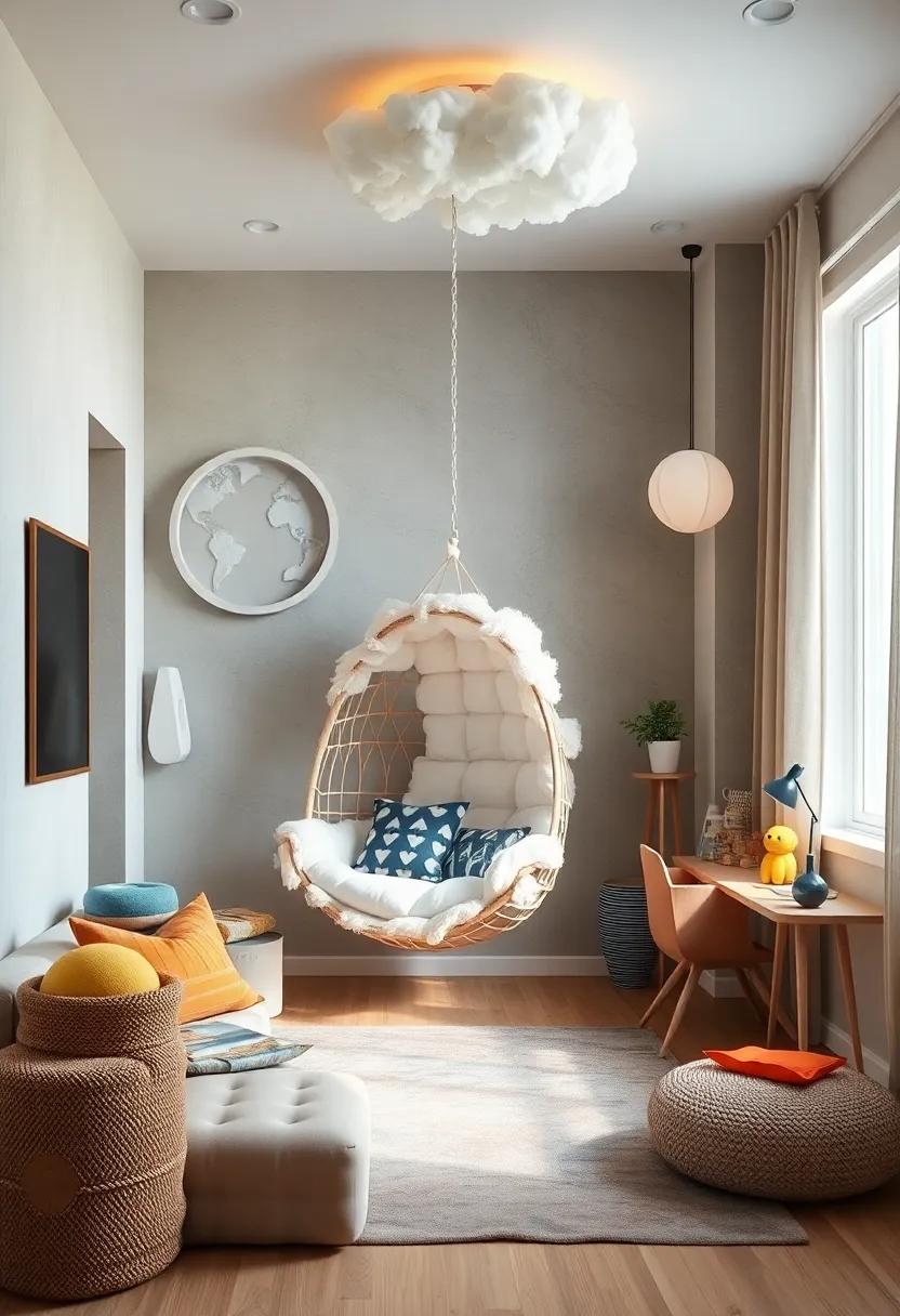 Dreamy Cloud: A fluffy hanging chair resembling a cloud can offer your boy a whimsical place to relax, dream, and let his imagination soar