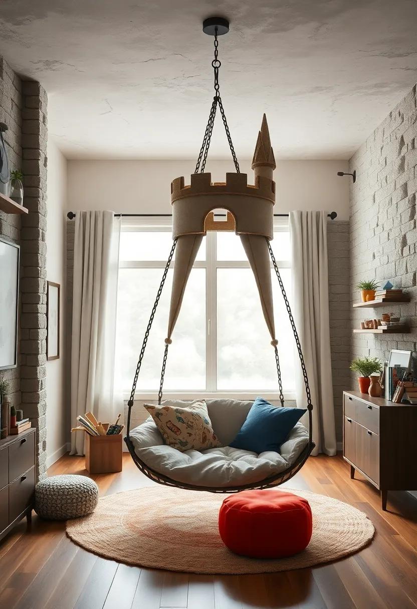 Fantasy Fortress: Use a fantasy-themed hanging chair that resembles a castle tower, making it the perfect spot for storytelling and imaginative play