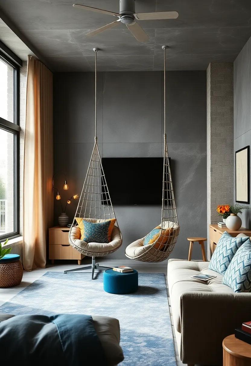 Innovative Tech Space: Incorporate a high-tech hanging chair with built-in speakers or charging ports,perfect for tech-savvy boys who love being connected