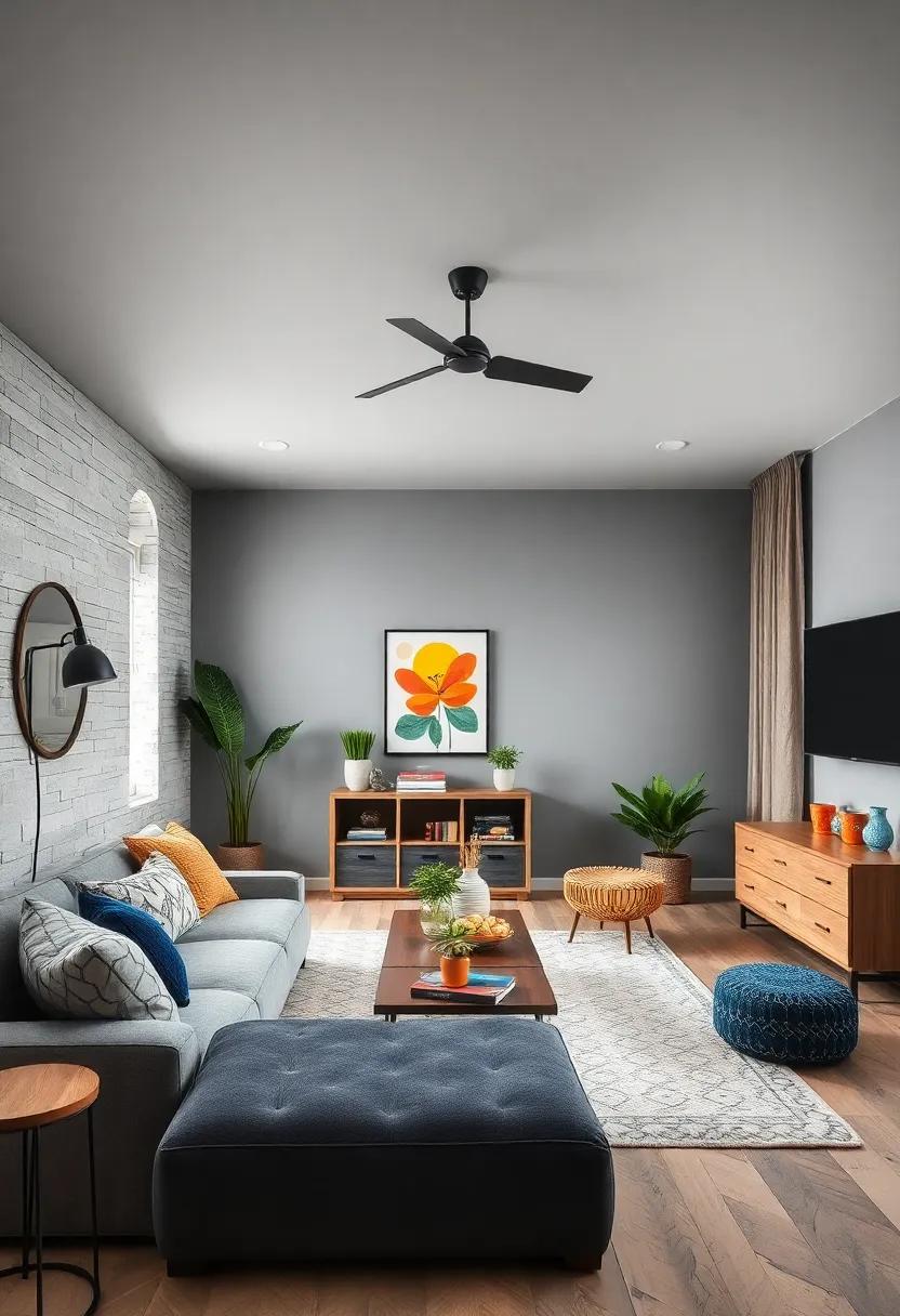 Cool Gray: Create a sophisticated backdrop with a cool gray that serves as a versatile canvas for colorful accents, allowing creativity to shine