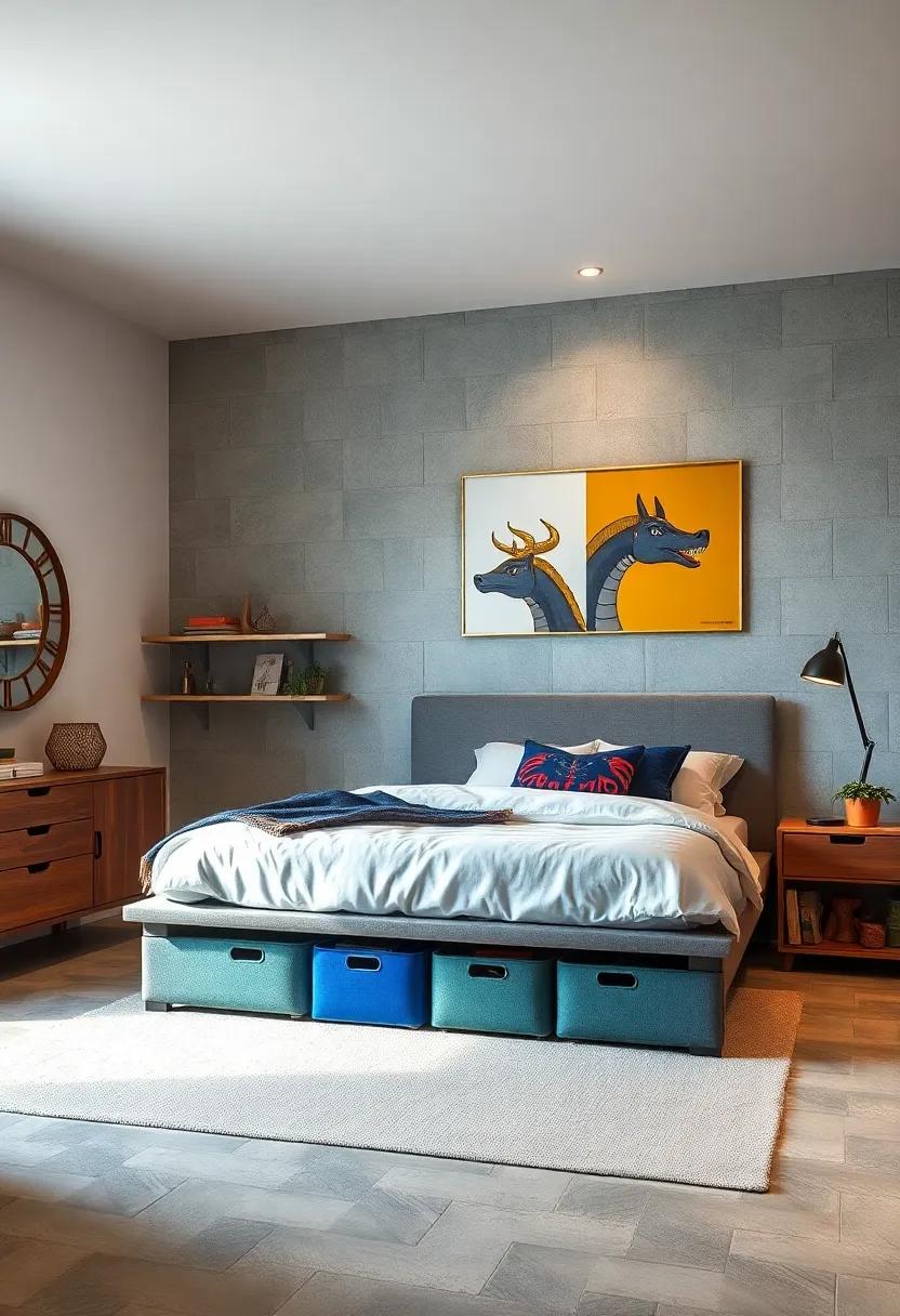 Choose‍ a bed with a raised frame ⁢and a​ sleek​ platform ‍to utilize⁣ space for ⁢decorative storage⁢ boxes or bins, adding a pop of ⁢color