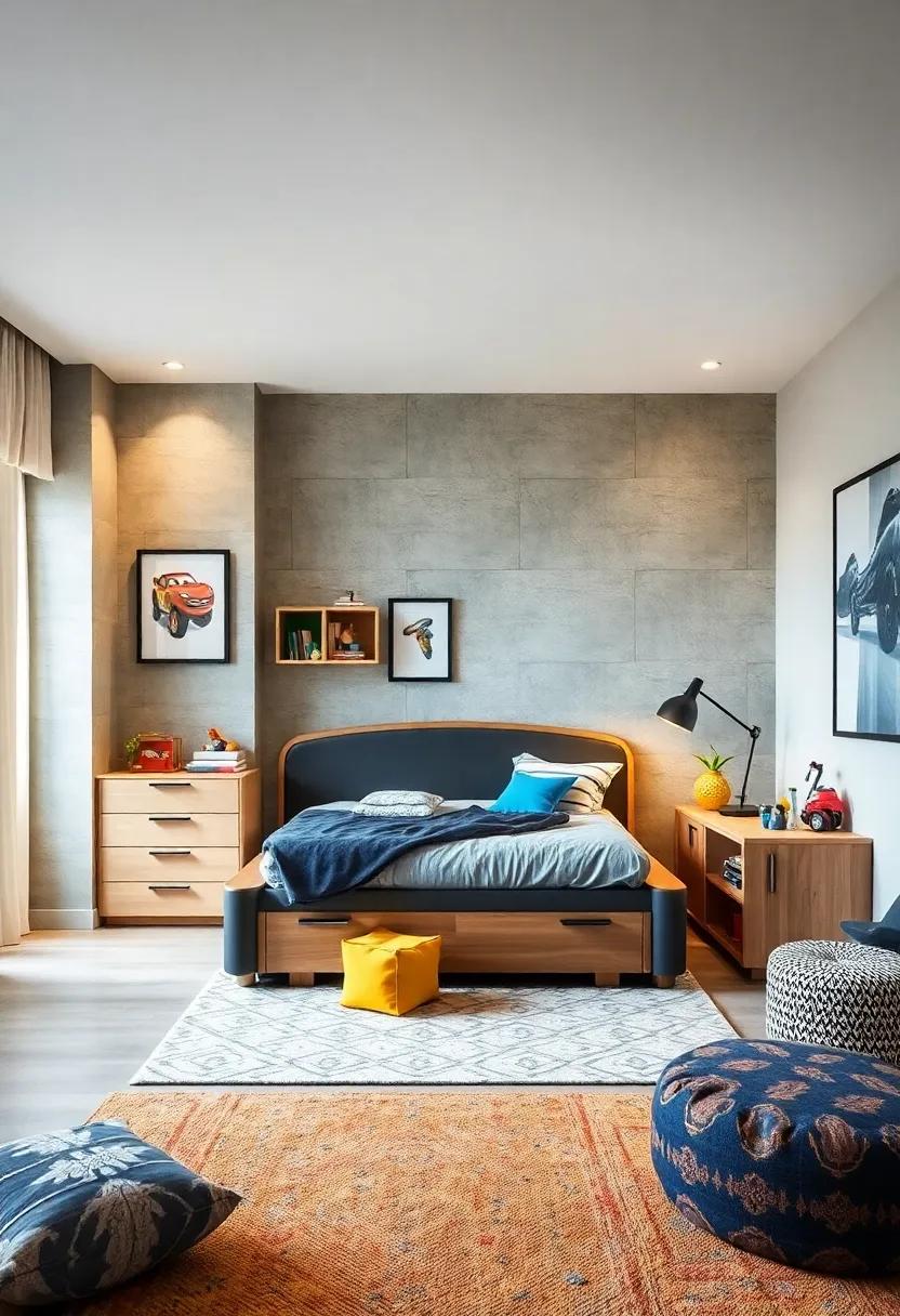 Create a themed ⁤room with ⁣a bed designed ⁣to look‍ like a⁤ vehicle,‍ with ⁤under-bed storage disguised‌ as a trunk to​ hold​ toys and games