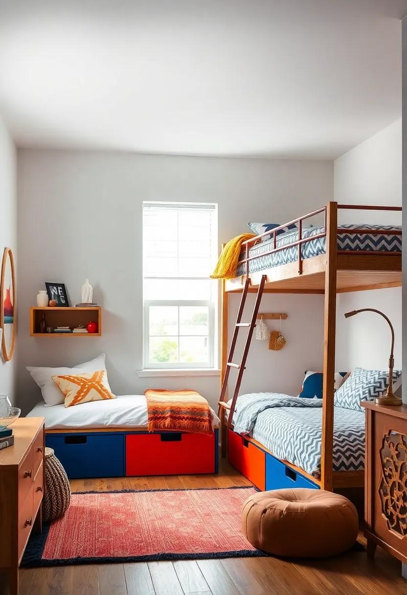 Create a ⁣playful ‌environment with ⁤a bunk bed that allows for colorful under-bed ⁣storage, ⁤turning ⁣organization⁤ into a​ fun design feature