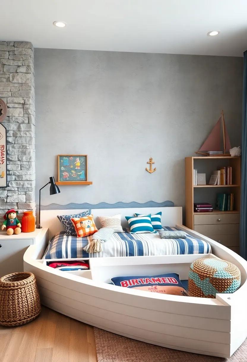 Design ‌a themed nautical ‌room with a boat-shaped⁤ bed that⁣ features ⁢compartments inside for storing maritime-themed ‌toys