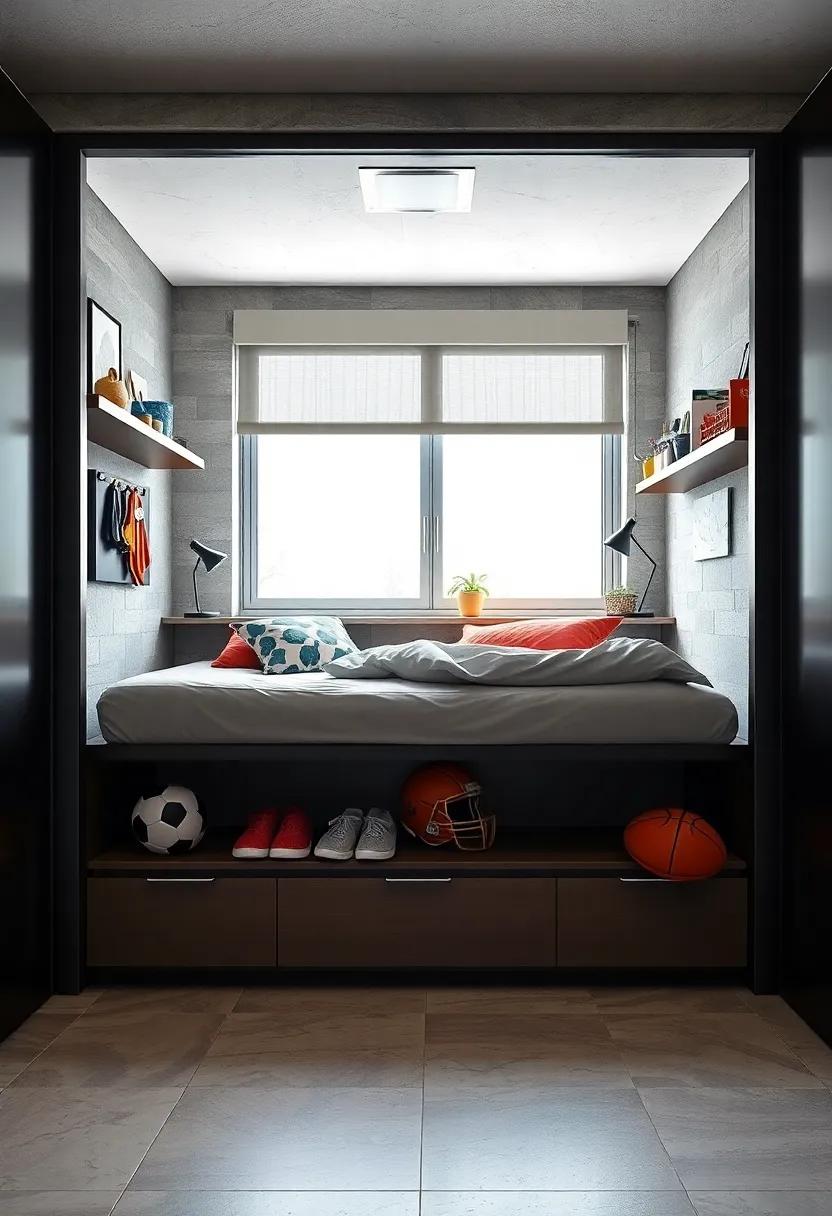 Use a ‍sleek bed frame with built-in⁢ storage compartments to⁤ keep sports gear organized, turning the area under‍ the ⁢bed⁢ into ⁣a⁢ mini locker room
