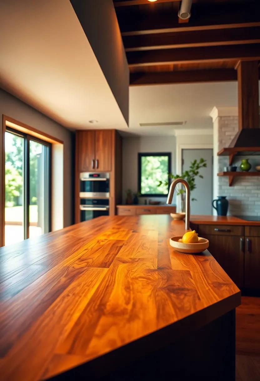 Warm Lighting Reflection: The wood’s warm tones can enhance the effect of kitchen lighting, creating an inviting atmosphere