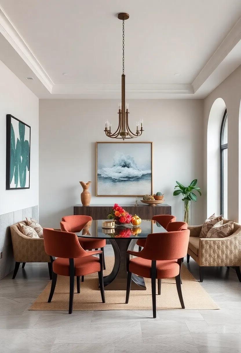 Contemporary Chic: focus⁤ on sleek furniture,​ bold artwork, and minimalist designs that create a ⁣striking but comfortable⁤ dining⁣ atmosphere