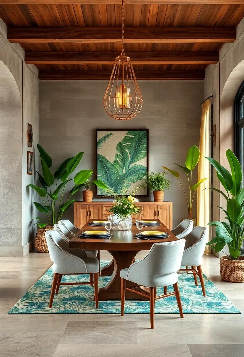Tropical Oasis:⁢ Infuse‌ your dining ‍room with vibrant patterns, natural wood tones, and lush plants, inviting a taste of ​paradise into⁢ your home