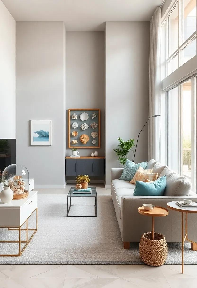 create a Coastal Color Block: Paint an accent wall in a soft aqua or coral to add a pop of ocean-inspired color that energizes the room