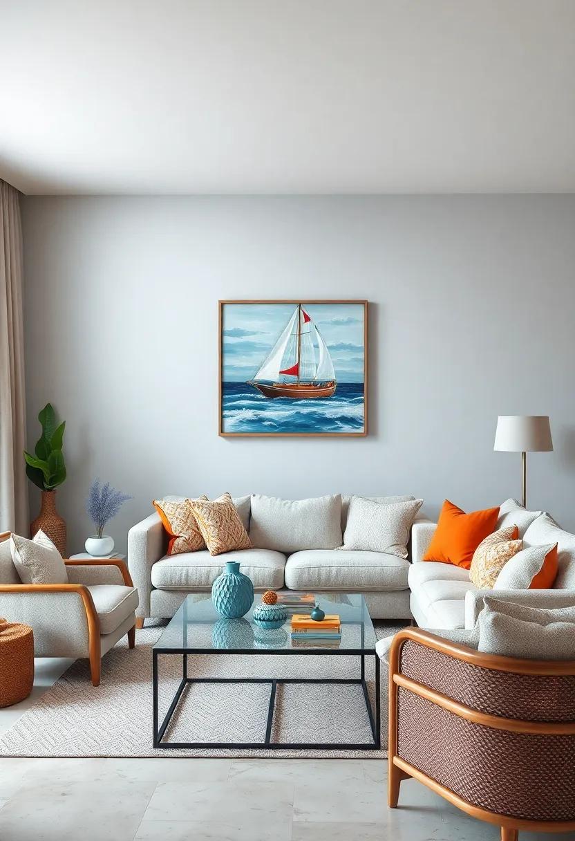 Hang Nautical Art: Select artwork featuring seaside scenes, marine life, or sailboats to echo the coastal theme without overwhelming the space with decor