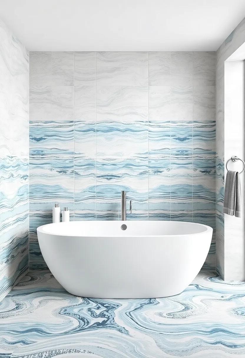 Coastal-inspired Tile Patterns: Choose tile designs that reflect waves or sandy shores, bringing a unique flair to your bathroom flooring or walls