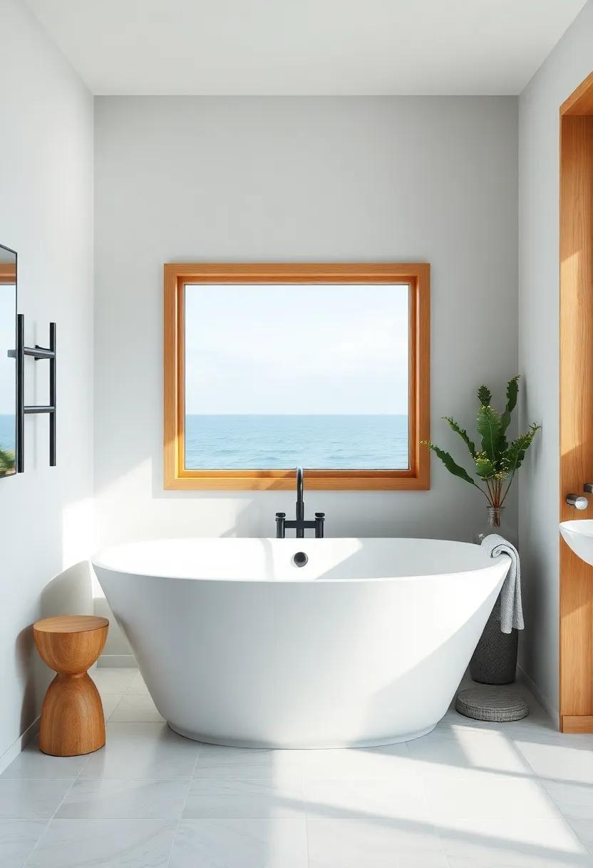 freestanding Soaking Tub: Create a focal point with a beautiful freestanding tub, perfect for long, relaxing soaks while gazing at the sea