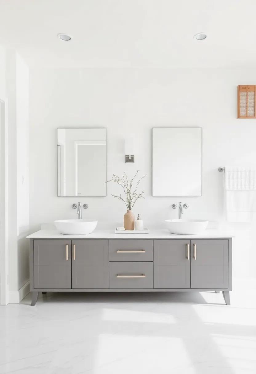 Spacious and Practical Vanities: Choose double vanities with streamlined designs for functionality while maintaining a sleek coastal aesthetic