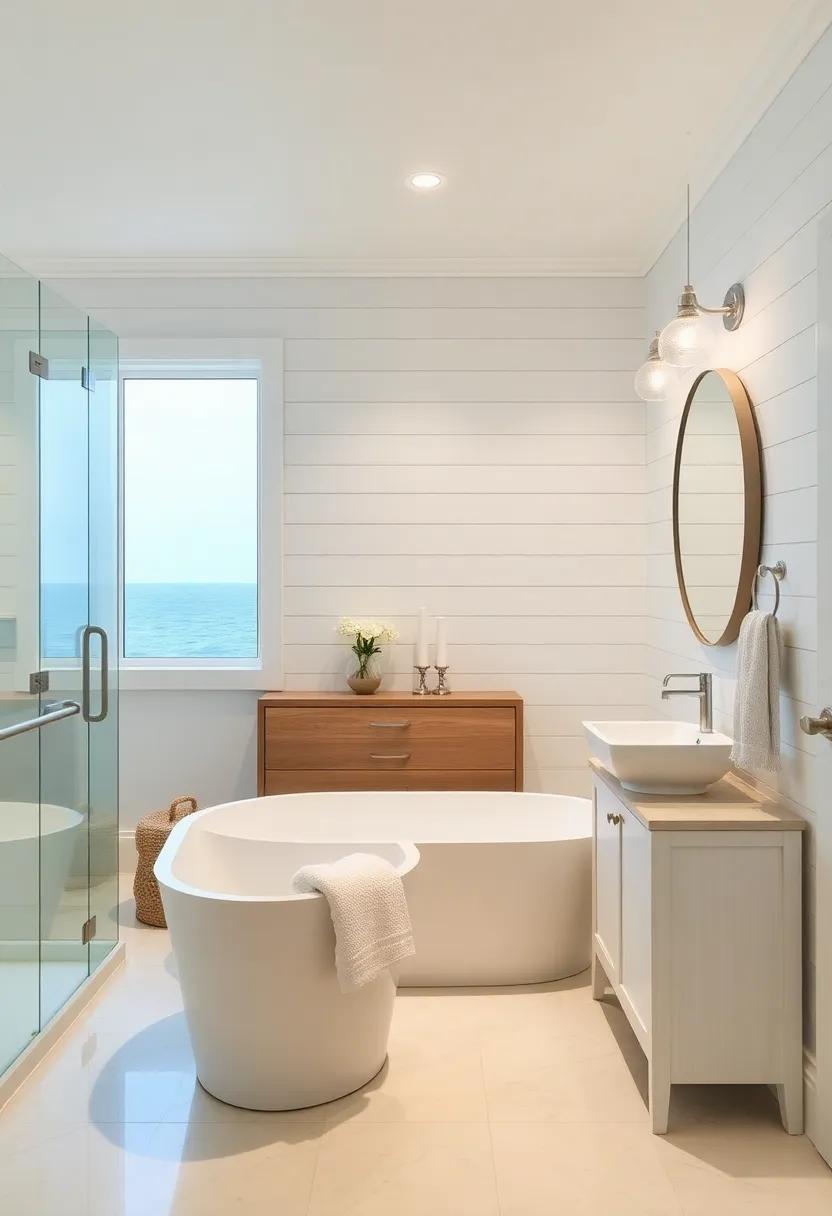 Use of Shiplap: Apply shiplap walls painted in a light color to capture a rustic yet sophisticated coastal charm