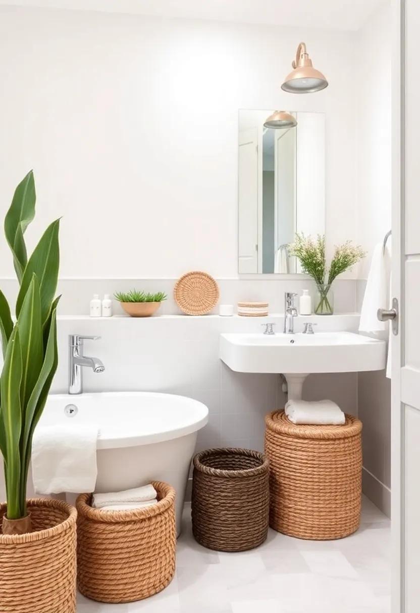 Woven Storage Baskets: Use natural fiber baskets for a stylish way to keep your bathroom organized and clutter-free
