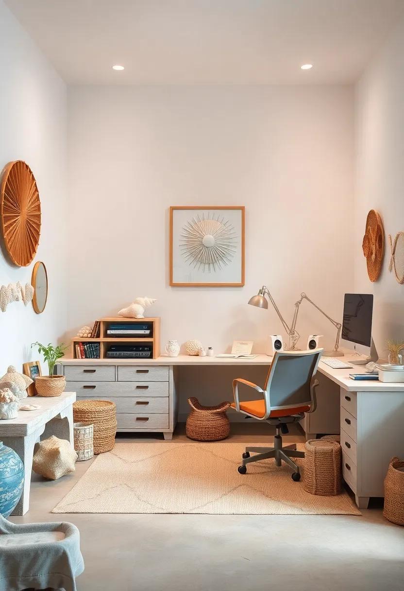 Tide Pool Treasures: Unique seashells collected from various beaches tell a story in this organized workspace, inspiring creativity and exploration