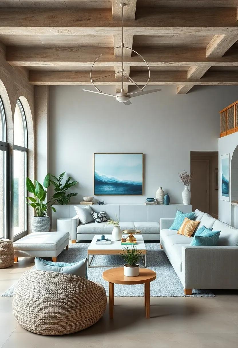 Embrace Soft Blues: Transform your living room with a soothing palette of soft blues reminiscent of the ocean, pairing it with white accents for an airy feel