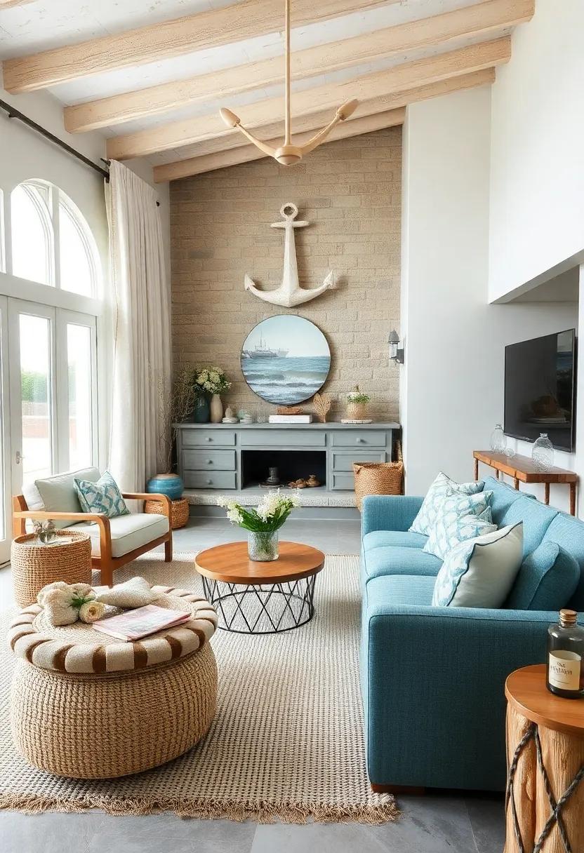 Coastal Textures: Layer various textures, such as jute rugs, linen cushions, and driftwood decor, to create a cozy, inviting space that feels like a seaside retreat