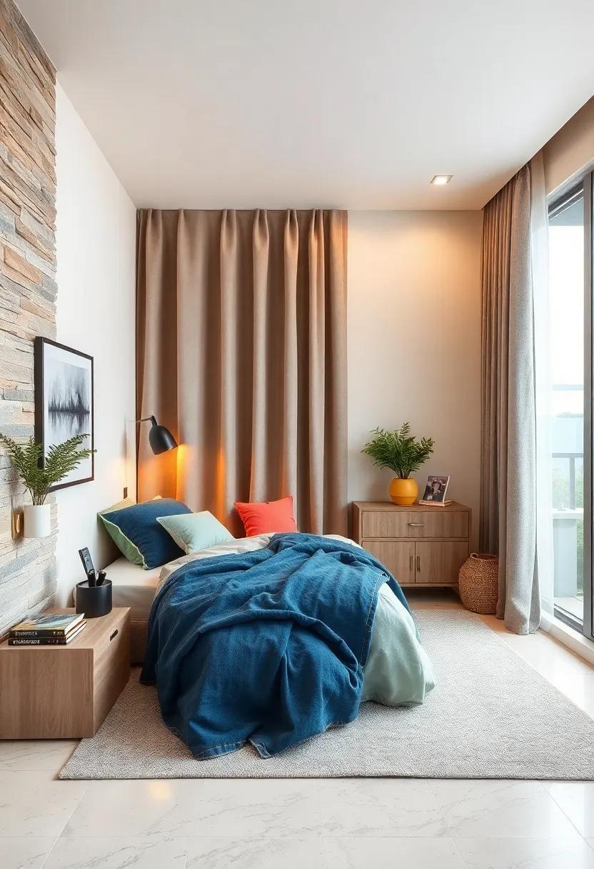 curtains as Dividers: Use curtains to create separate zones for sleeping and ‍studying, adding privacy while also enhancing the room's décor