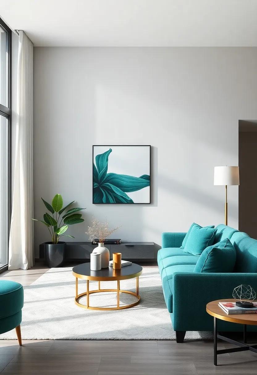 Embrace a Bold Color Palette: Select deep hues like emerald green or rich navy to add sophistication and drama to your living room