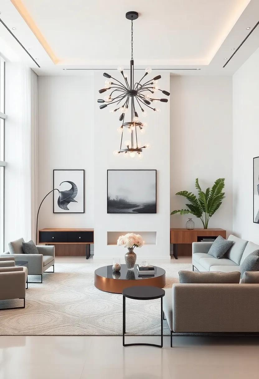 Invest in Statement Lighting: Opt for unique chandeliers or sculptural floor lamps that serve as art pieces while illuminating your space
