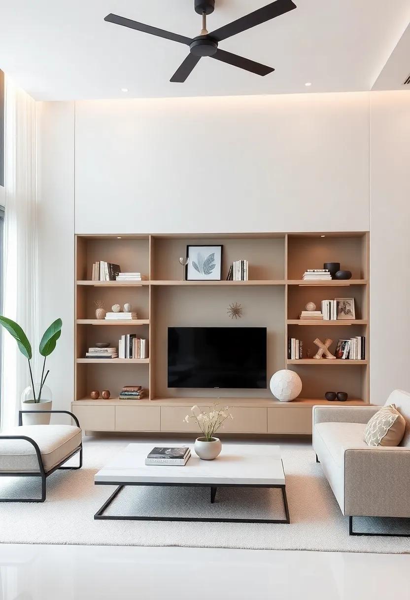 Utilize Built-In Shelving: Custom shelving units can showcase decor and books while saving space and enhancing the design