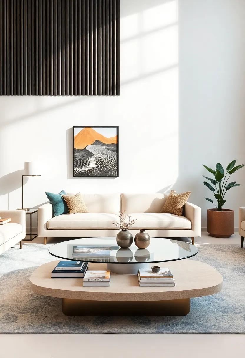 Choose Elevated Coffee Tables: Opt for stylish coffee tables with innovative designs that serve as both functional and decorative pieces