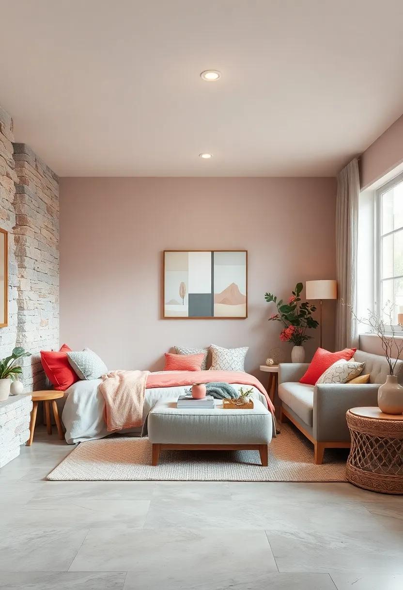 Layering Textures for a Cozy Coral and Grey Retreat