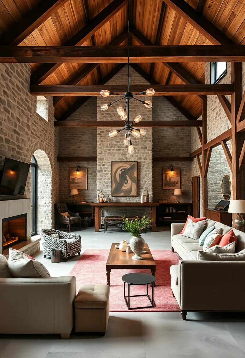 Uncover charm in a rustic ⁢barn⁣ conversion, where ⁣an ​industrial-style chandelier with Edison bulbs complements the sleek, modern architecture, merging sophistication with country warmth