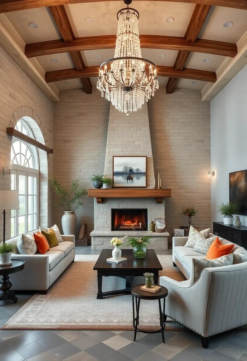 Explore a traditional​ hearth room enriched with a grand crystal chandelier, where the combination of old-world charm and modern comfort creates an enchanting atmosphere for family ⁤gatherings