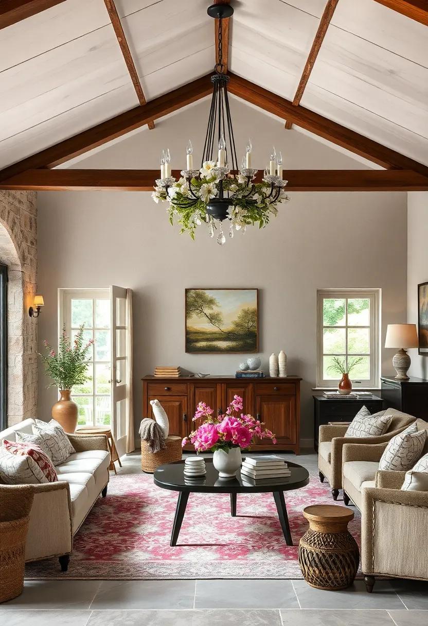 Delight in a quaint ‍English country home,where a delicate,floral-themed chandelier adorns the ceiling,reflecting the ⁢garden’s bounty through panels of soft and inviting ⁣hues