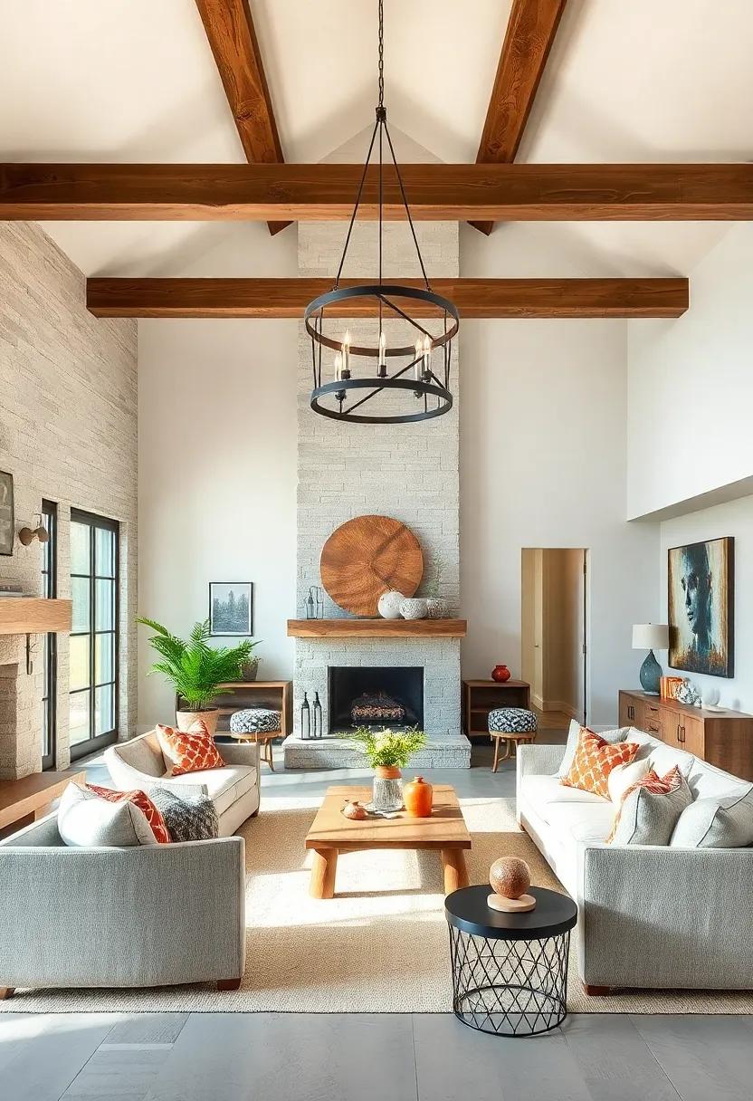 Style a modern farmstead with a geometric chandelier featuring rustic finishes, balancing the ⁢open floor plan of sleek lines and natural ​textures that invite warmth and togetherness