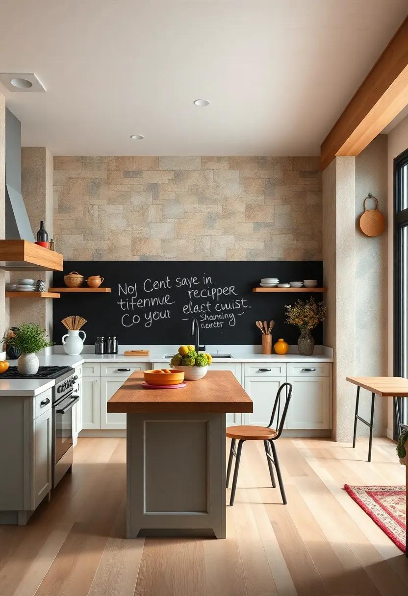 Chalkboard Wall: Designate a section of wall space for ‌a⁣ chalkboard to jot down recipes or family notes