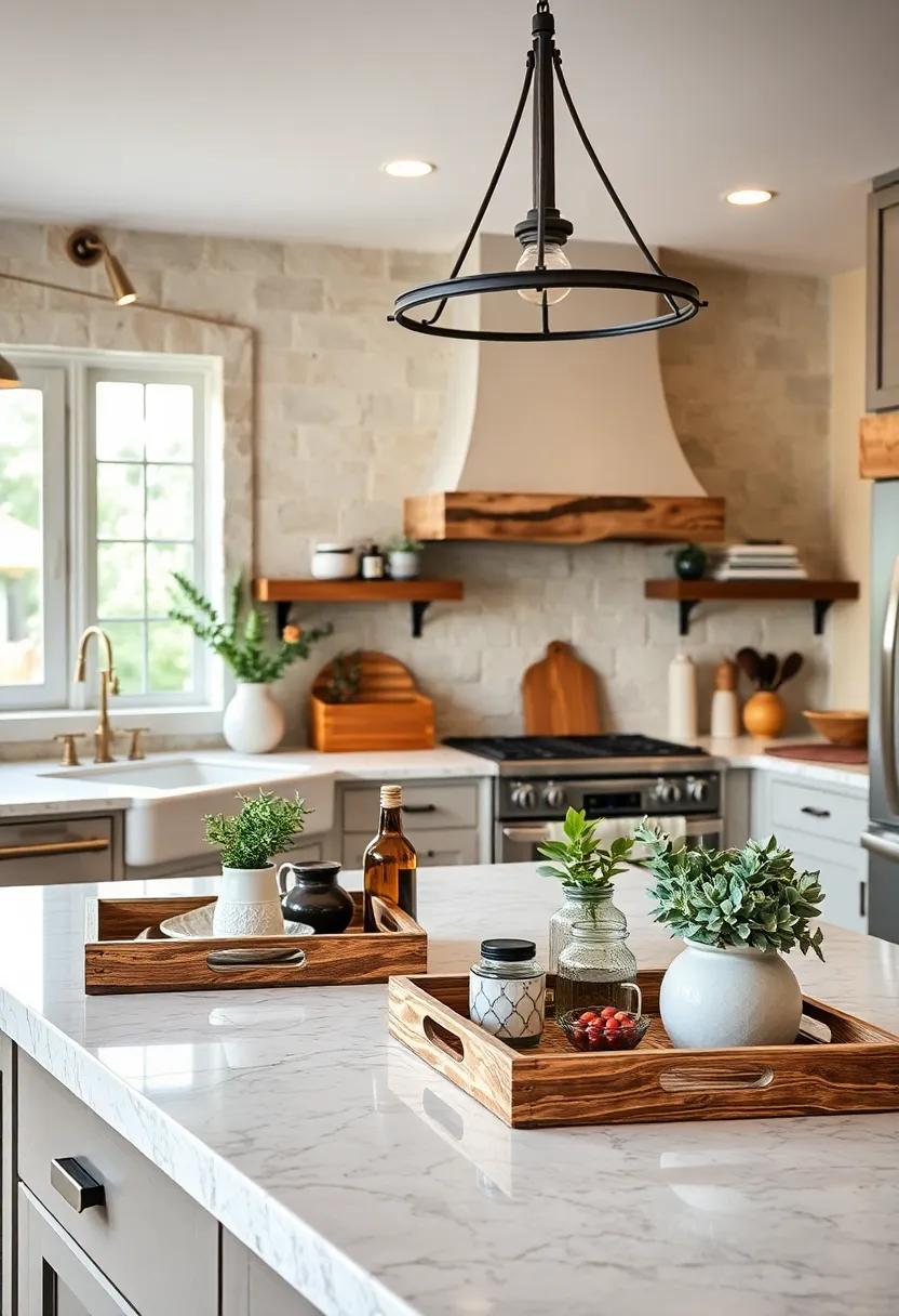 Decorative Trays:⁢ Utilize decorative trays ‍to organize spices or⁤ oils while adding ⁢artistic flair