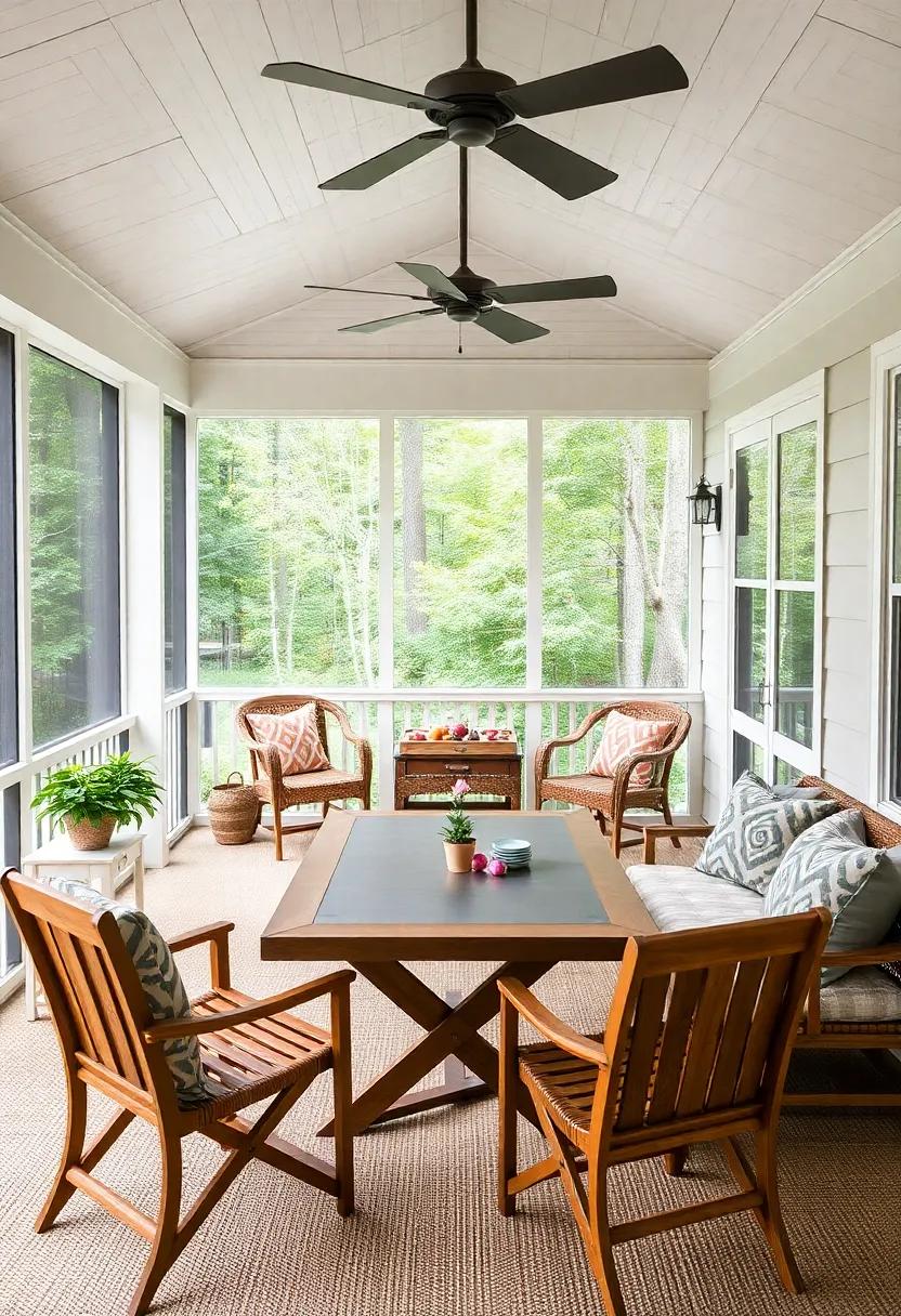 Family Game Space: Arranging a variety of games, from board games to card tables, can turn your screened porch into a fun family activity zone