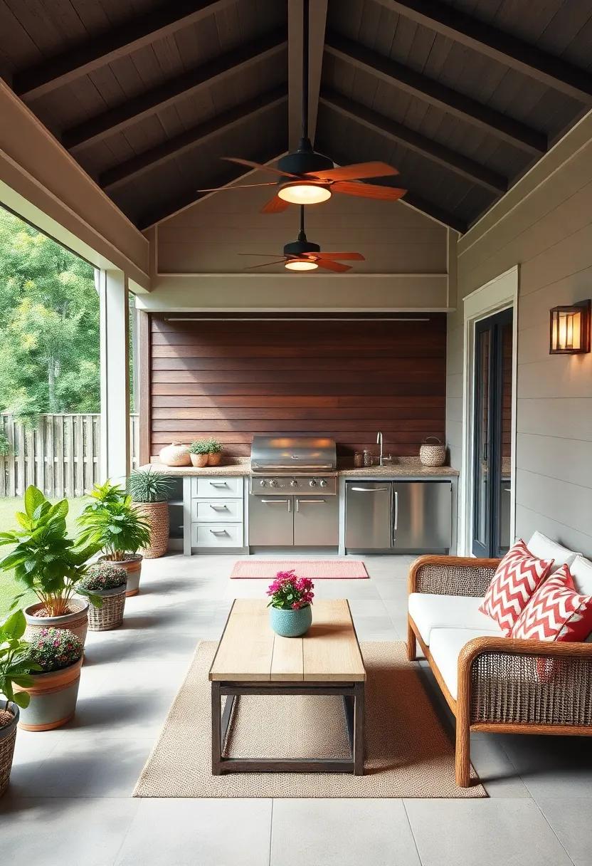 Gourmet Outdoor Kitchen: Design a small kitchen area or grilling station that makes entertaining more inviting, with ample prep space and seating for guests