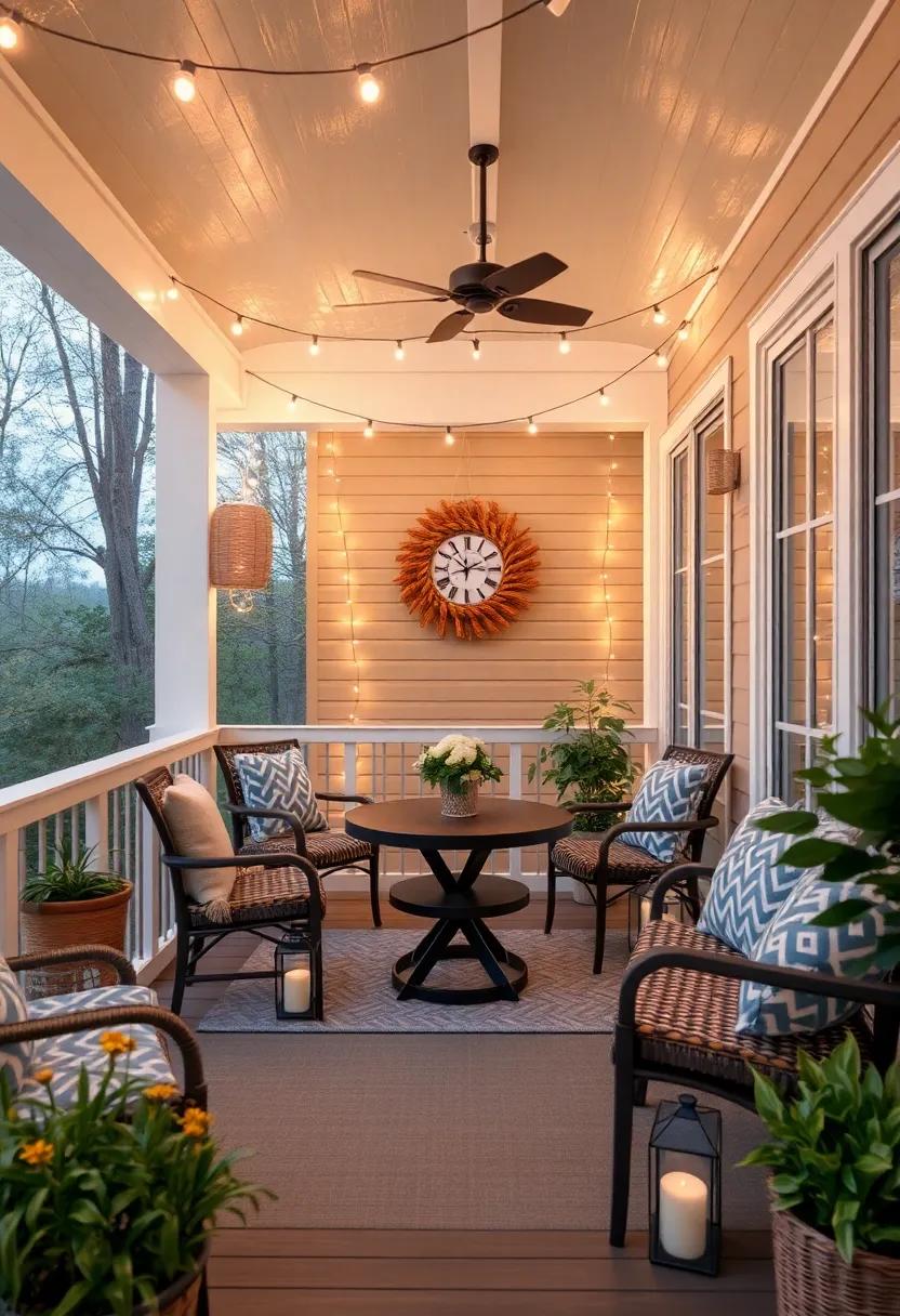 Soft Lighting Magic: Add string lights or lanterns to your screened porch for a soft, inviting glow that enhances evening gatherings or quiet moments at dusk