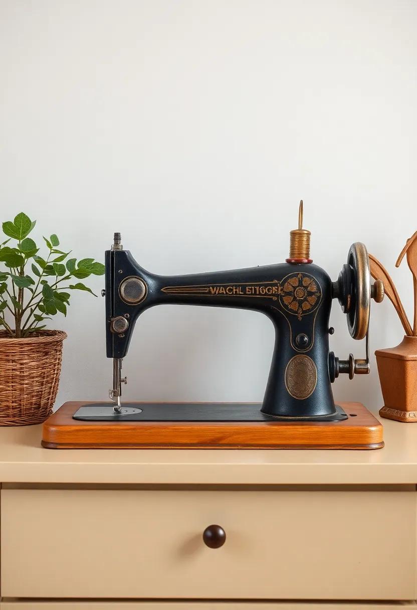 Feature an antique‌ sewing machine: ‍Display ‌an old sewing ‌machine as a unique side table or statement‍ piece in ⁤your home