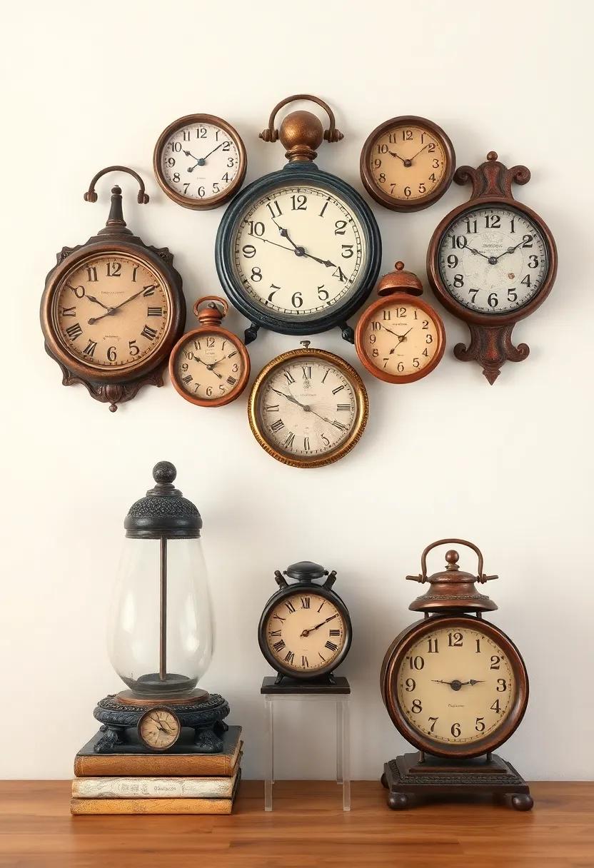 Mix and ‍match vintage⁢ clocks: Display ‌various​ antique clocks‍ to create a​ whimsical, time-traveling feature‌ on your wall or⁢ mantel