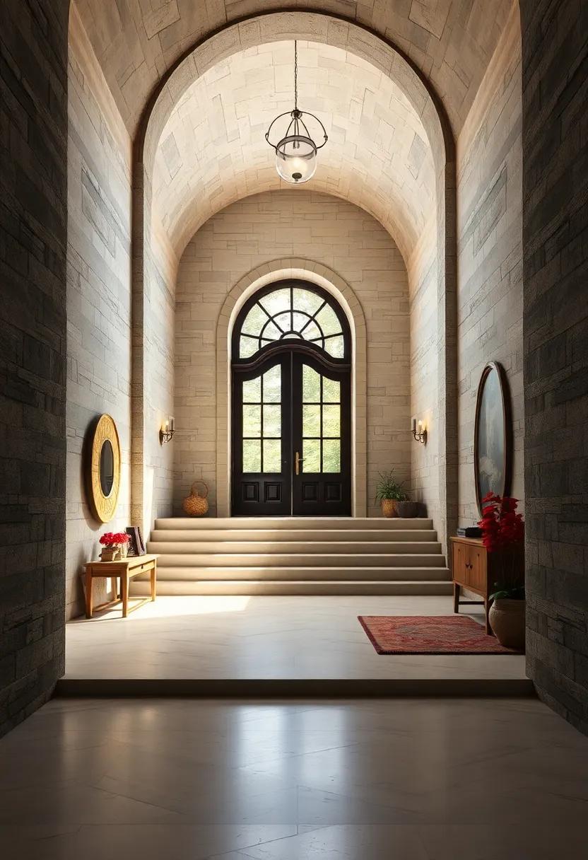 A grand staircase leading up to an arched doorway,creating a dramatic perspective that hints at endless exploration