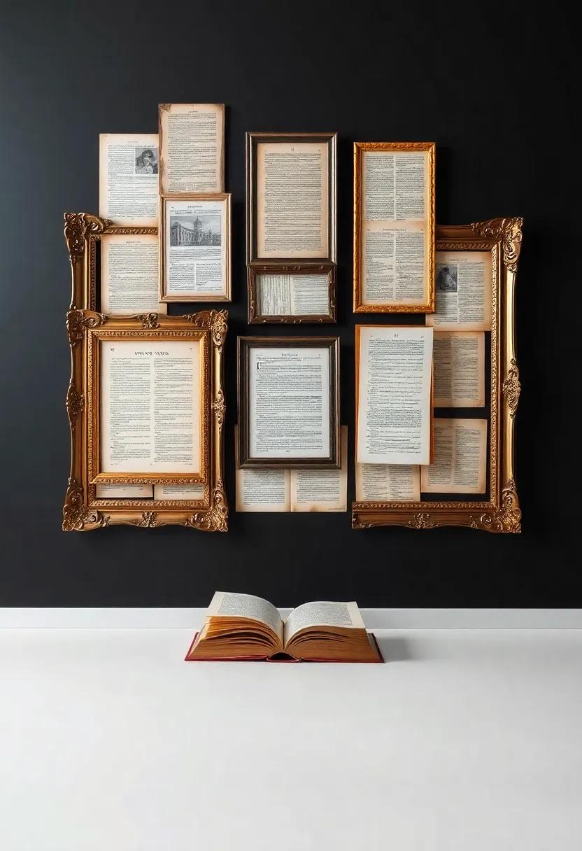 Vintage​ book Pages Collage: Create a stunning feature wall by ⁣arranging antique ⁣book⁤ pages inside ‍ornate frames for an intellectually stimulating backdrop