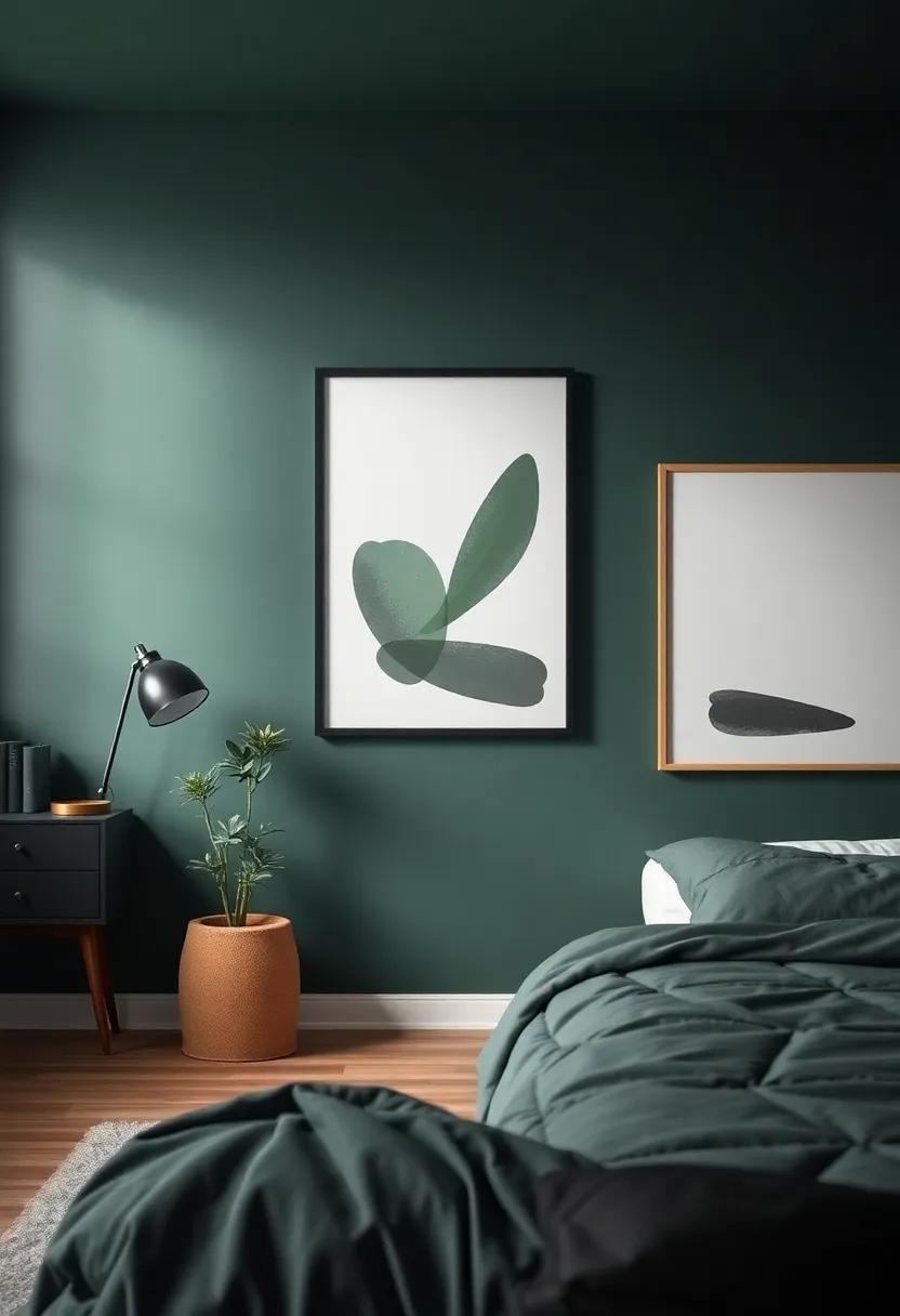 Creative Wall Art that Complements Dark Green Color Schemes for a Personal Touch