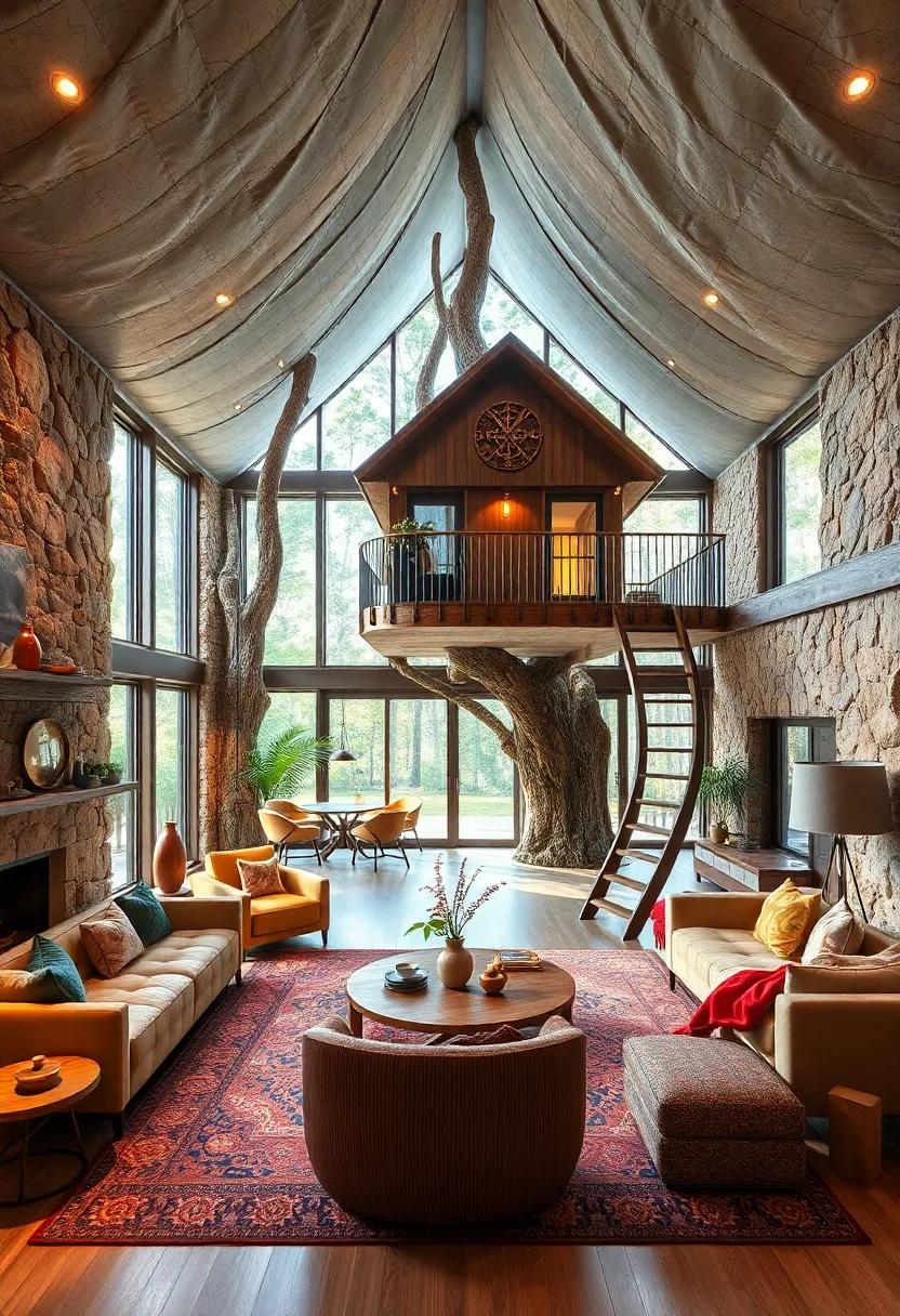 The Adventure Canopy: Designed as an​ exhilarating climbing experience, this treehouse includes rope ladders and suspension bridges that connect multiple levels, perfect for thrill-seeking families