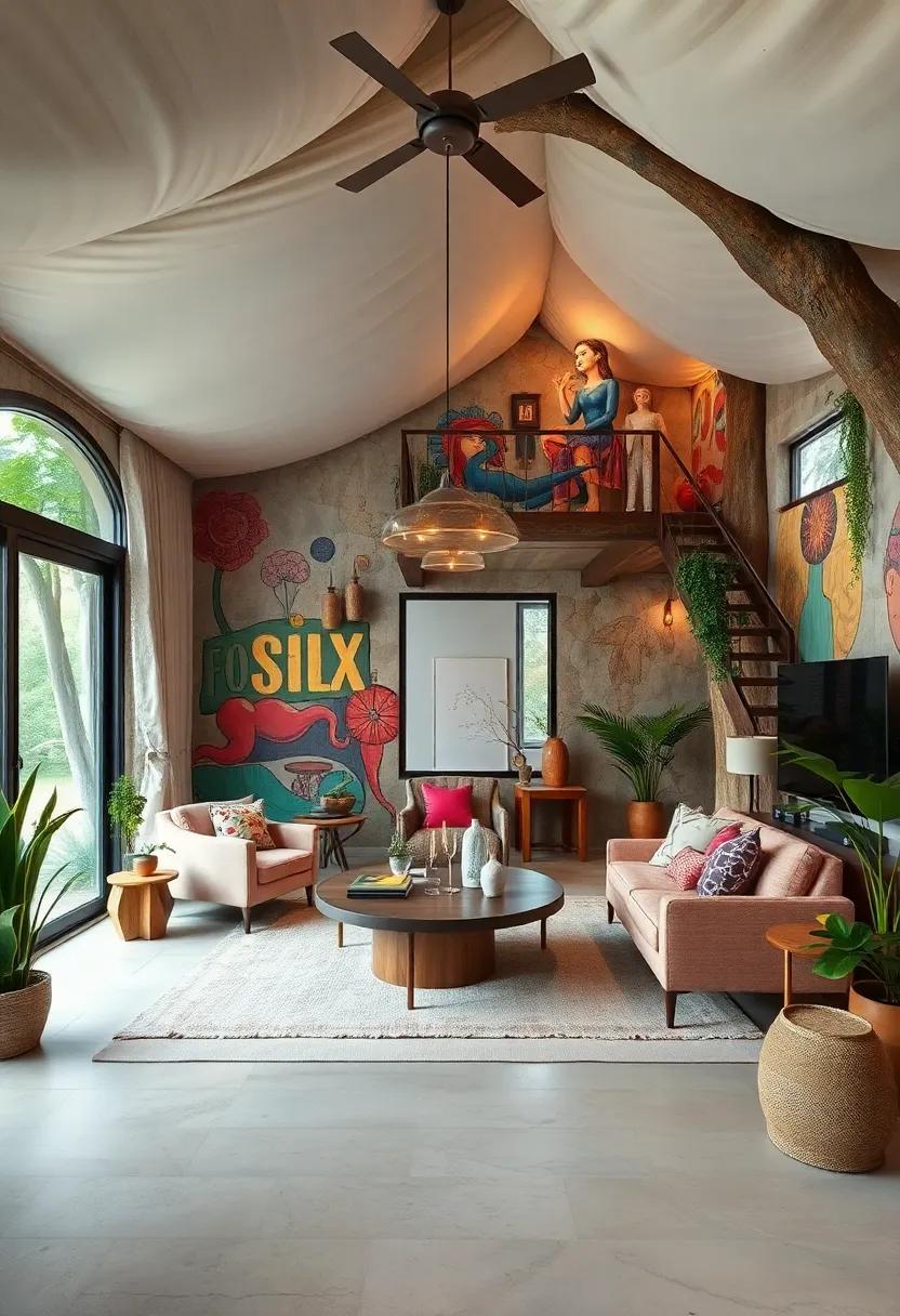 The Artistic Retreat: A vibrant treehouse adorned with colorful murals and unique sculptures, encouraging‍ creativity and inspiration for artists and dreamers alike